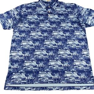 Peter Millar Navy & White Patterned Polo Shirt | Small